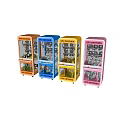 Colorful UFO Catcher Claw Machines Filled With Pink Plush Toys For Fun