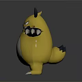 Yellow Cartoon Character 3D Model With Black Lightning Mark Spiked Ears And Extended Arms