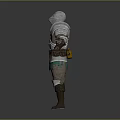Medieval Warrior In Silver Armor With Green Skirt Brown Boots And Helmet