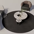Modern White Sofa and Round Marble Coffee Table Set with Black Rug and Side Table 3d model