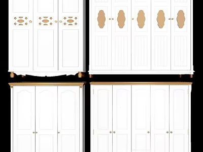 Modern White Wardrobe Designs With Gold Accents And Various Door Styles 3d model