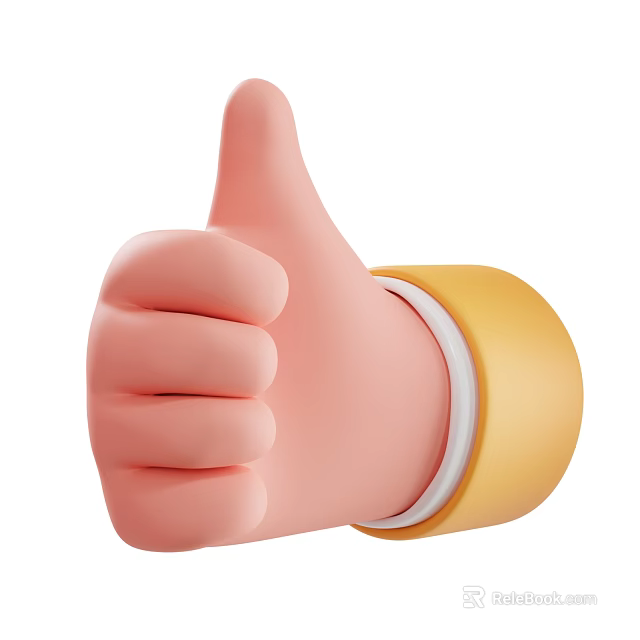 Thumbs Up Decorative Ornament Set In Cartoon Style With Pink Hand And Yellow Cuff 3d model 