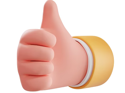 Thumbs Up Decorative Ornament Set In Cartoon Style With Pink Hand And Yellow Cuff 3d model