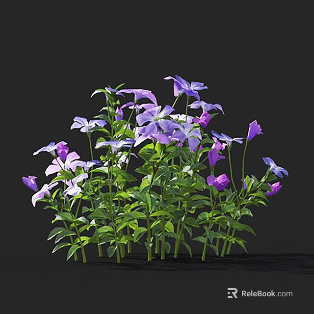 Vibrant Flower Plants With Purple White Blooms And Green Leaves 3d model 