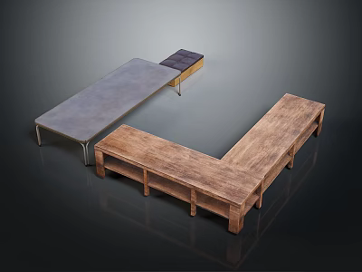 Modern Furniture Set With Metal Frame Long Table And Wooden L Shaped Bench 3d model