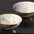 Hand-Painted Ceramic Bowls With Intricate Leaf Patterns And Decorative Rim Design Set Of Two