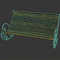 Outdoor Bench With Wooden Slats And Curved Metal Legs For Garden Use