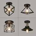 Modern Industrial Ceiling Lights With Diamond Triangular Geometric Funnel Shapes And Exposed Bulbs