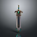 Hero Character And Mythical Creature Holding Ornate Decorative Sword With Gemstone Accents