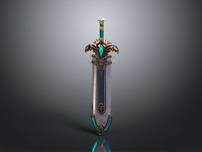 Hero Character And Mythical Creature Holding Ornate Decorative Sword With Gemstone Accents 3d model