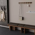 Wooden Shoe Bench With Three Seats Coat Hooks And Minotti Sign On Tile Floor