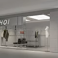 HOI Clothing Store Interior With Transparent Glass Facade Hanging Clothes And Mannequins