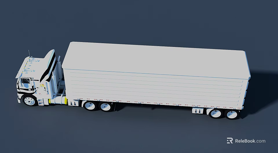 White Commercial Truck With Long Enclosed Trailer And Multiple Wheels Simple Design 3d model 