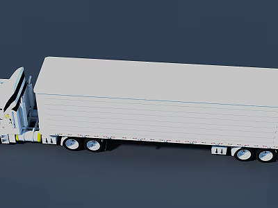White Commercial Truck With Long Enclosed Trailer And Multiple Wheels Simple Design 3d model