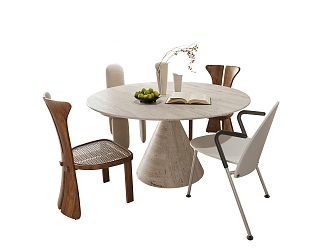 Dining table and chair combination round dining table dining chair 3d model