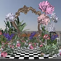 Stunning Photo Check in Spot With Golden Frame Large Flowers Mushroom Decorations And Greenery