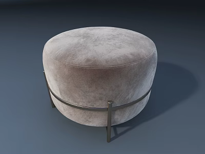 Modern Round Ottoman With Soft Velvet Upholstery And Metal Frame Design 3d model