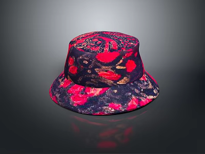 Elegant Stylish Floral Patterned Hat With Red And Dark Fabric Design 3d model