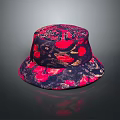 Elegant Stylish Floral Patterned Hat With Red And Dark Fabric Design