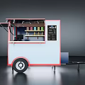Stylish Mobile Food Truck With Red White Exterior Menu Board And Shelves