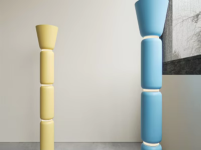 Yellow and Blue Modern Floor Lamps with Sleek Cylindrical Design in Interior 3d model