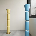 Yellow and Blue Modern Floor Lamps with Sleek Cylindrical Design in Interior