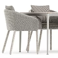 Modern Dining Table Set With Wooden Tabletop Woven Chairs And Sturdy Metal Frame