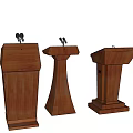 Three Wooden Functional Podium Desks With Microphones For Public Speaking