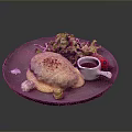Pan Seared Chicken Breast With Creamy Sauce Fresh Salad Cherry Tomato And Dip