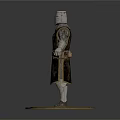 Medieval Knight Armor Weapon with Decorative Patterns and Golden Display Base 3d model