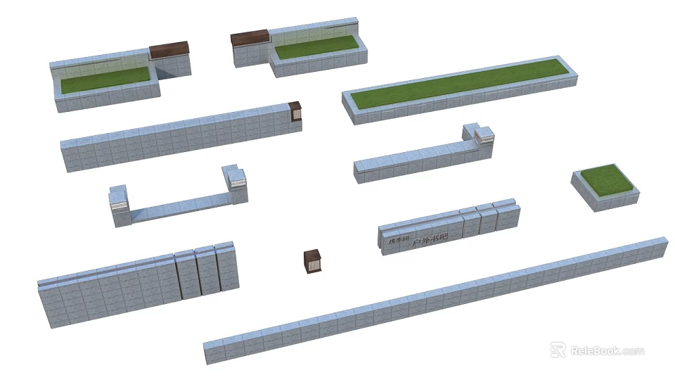 Landscape Walls With Various Stone Structures And Grass Top Designs 3d model