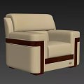 Modern Beige Single Sofa with Dark Brown Trim and Comfortable Armrests 3d model
