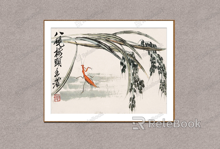 New Chinese Plant Painting Qi Baishi Grass Worm Mantis model