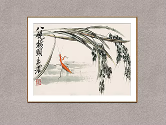 New Chinese Plant Painting Qi Baishi Grass Worm Mantis 3d model