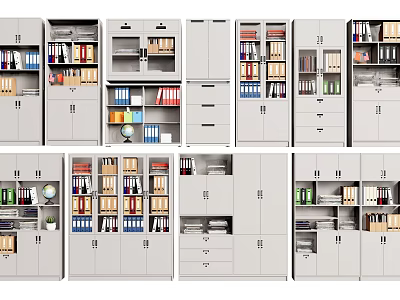 Multiple Bookcases With Various Designs Doors Drawers And Storage For Books Files 3d model