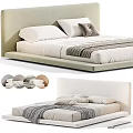 Minimalist Modern Bed With Upholstered Headboard Neutral Pillows And Knit Blanket