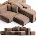 Modern Brown Velvet Sofa Ottoman With Modular Design And Decorative Pillows