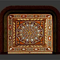 Red Traditional Leisure Chair With Intricate Decorative Patterns And Inlaid Seat Design