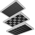 Three Layered Ceiling Design Featuring White Border And Black Grille Panels