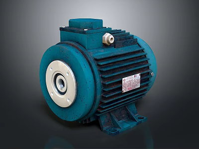 Blue Green Industrial Electric Motor With Cooling Fins Shaft And Terminal Box 3d model