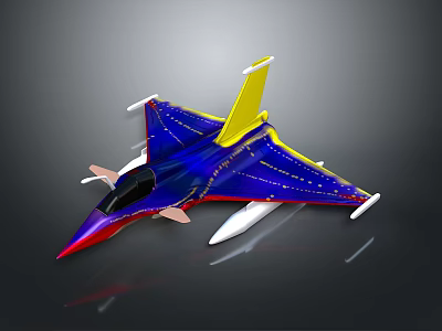 Colorful Fighter Jet Model With Blue Red Yellow Accents And Detailed Wing Design 3d model