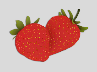 Fresh Ripe Red Strawberries With Green Leaves And Yellow Seeds 3d model