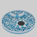Art Installation With Circular Design Blue White Decorative Balls Central Black Area