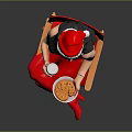 Woman In Santa Hat On Director's Chair With Red Stockings Holding Drink And Food Plate