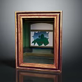 Stylish Wooden Display Cabinet Furniture with Green Decorative Element and Display Space