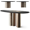 Modern Dining Table Design With Black Tabletop And Cylindrical Metal Stone Legs 3d model