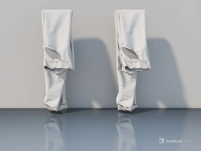 Two White Modern Hinged Doors With Shadow And Reflection In Interior 3d model 