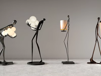 Modern Human Shaped Floor Lamps Featuring White Spheres And Candle Holders 3d model