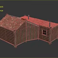 Rustic Wooden Cottage With Tile Roof Chimney And Small Window Exterior