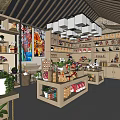 Traditional Craft Store Interior With Wooden Shelves Colorful Paintings And Potted Plants